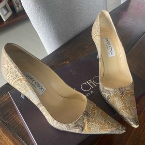 Classic Jimmy Choo paisley fabric heels